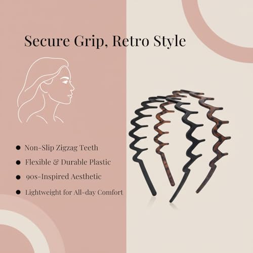 Zig Zag Headband with Teeth Comb - Non-Slip Hair Grip 2pcs