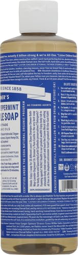 Dr. Bronner's - Pure-Castile Liquid Soap (Peppermint, 16 ounce) - Made with Organic Oils, 18-in-1 Uses: Face, Body, Hair, Laundry, Pets and Dishes, Concentrated, Vegan, Non-GMO