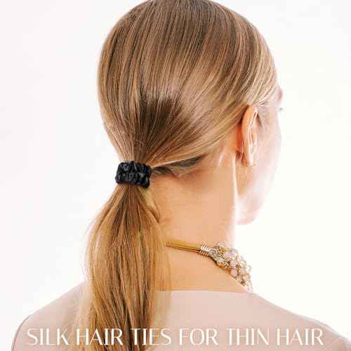 OLESILK Silk Hair Tie - 100% Mulberry Silk Scrunchies, Soft and Gentle Hair Accessories, Skinny for Women with Thin Fine Hair, 3 Count, Brown