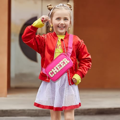 PainZieteg Pink Cheer Fanny Pack for Girls - Chenille Letter Nylon Belt Bag
