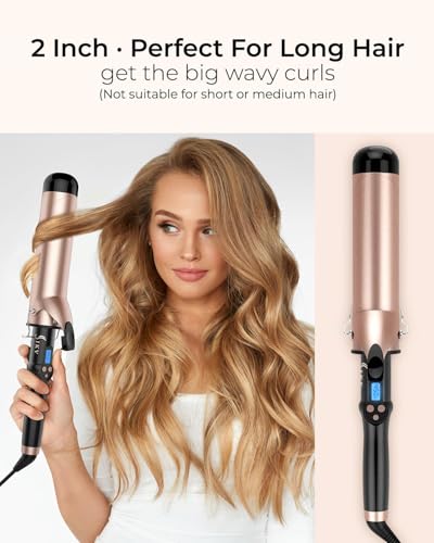 IKV 2 Inch Curling Iron for Long Hair | Ceramic Barrel, Dual Voltage