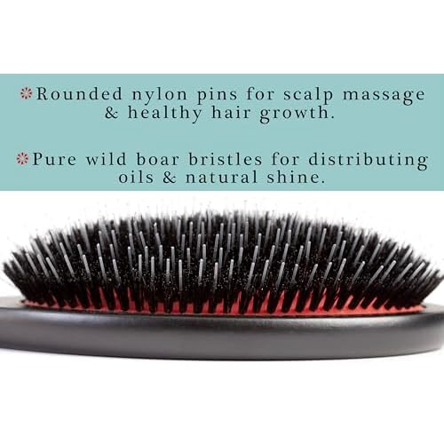 Premium German Hair Brush ? Wild Boar Bristle & Rounded Nylon Pin Hairbrush, Large Combination Brush for Women, Best for Smoothing Medium to Thick Hair, Handmade in Germany - Large Size