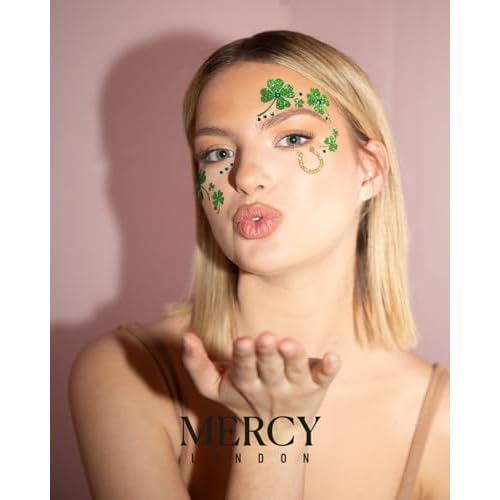 St Patricks Day Face Jewels by Mercy London Clover Costume Accessories Face Gems Jewels All In One Halloween Headpiece Stick On