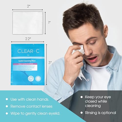 Clear C Eyelid Wipes Pre-Moistened for Dry Eyes ? Rinse Free Eye Lid Cleaning Wipes ? Individually Wrapped Travel Eye Wipes, 1 Box of 30