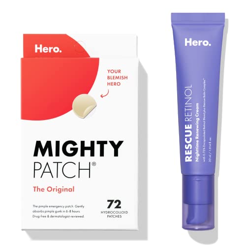 Hero Cosmetics Mighty Patch¢â Original Patch 72ct and Rescue Retinol Nighttime Renewing Cream Bundle