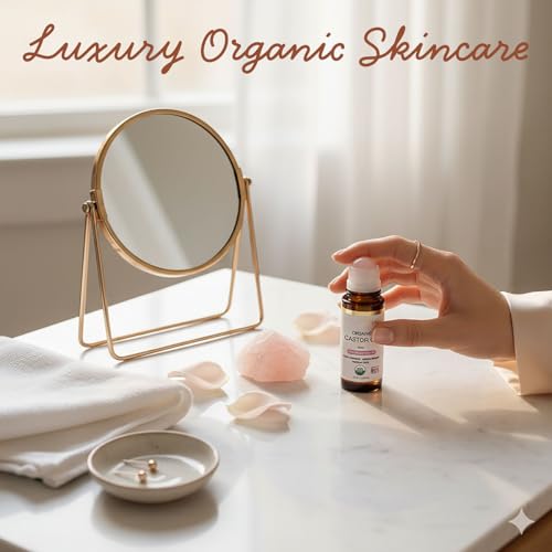 Organic Castor Oil Roll-On with Rose Quartz - 1.7 oz Cold Pressed, Hexane-Free for Skin & Body