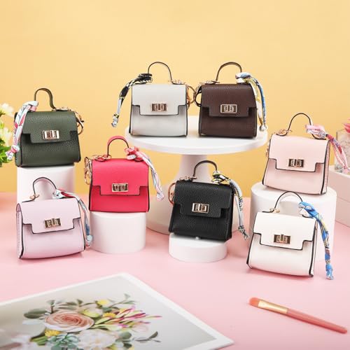 8 Pcs Mini Purses Keychains Backpack Coin Purse for Women Cute PU Leather Makeup Bag with Keychain, Multi Pocket Card Holder Cable Organizer Giftable Zipper Pouch(Classics)