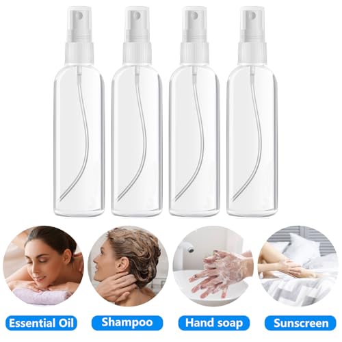 4 Pack 3.4oz TSA Approved Travel Bottles - Refillable Plastic Spray Containers