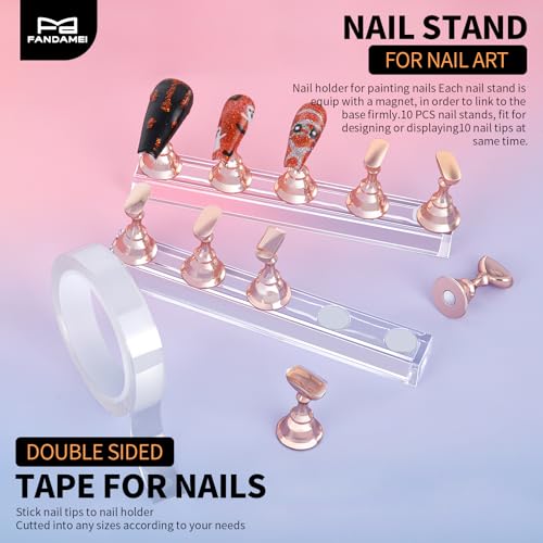 Fandamei Nail Art Tool Set - 15 Brushes, 5 Dotting Pens & Press-On Stands