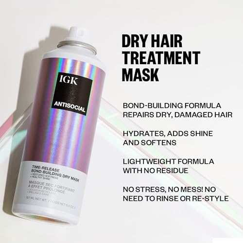 IGK ANTISOCIAL Bond-Building Dry Hair Mask Travel | Repair + Soften + Shine | Vegan + Cruelty Free | 1.7 Oz