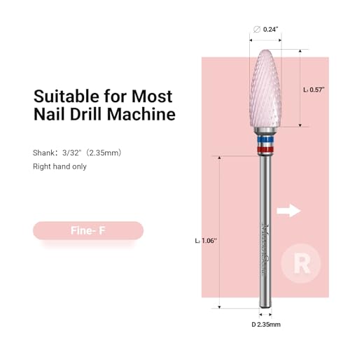 Ceramic Nail Drill Bit 3/32'' for Acrylic & Gel Nails - Fine