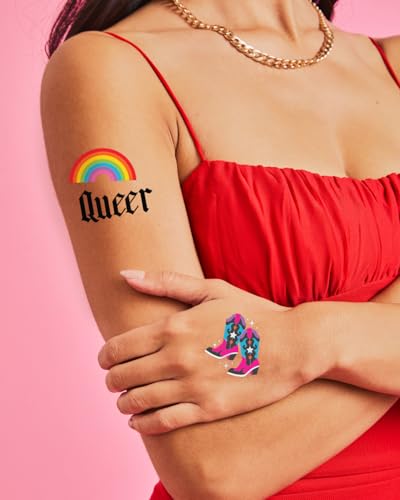 52 Iridescent Pride Temporary Tattoos with Rainbow Designs