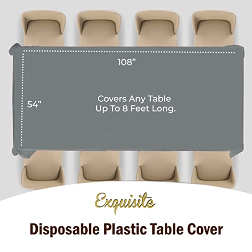 Exquisite 12-Pack Premium Plastic Tablecloth 54 Inch. x 108 Inch. Rectangle Table Cover - Silver