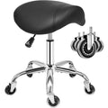 Ergonomic Saddle Stool with Wheels - Thick Wide Seat, Adjustable Height, Black