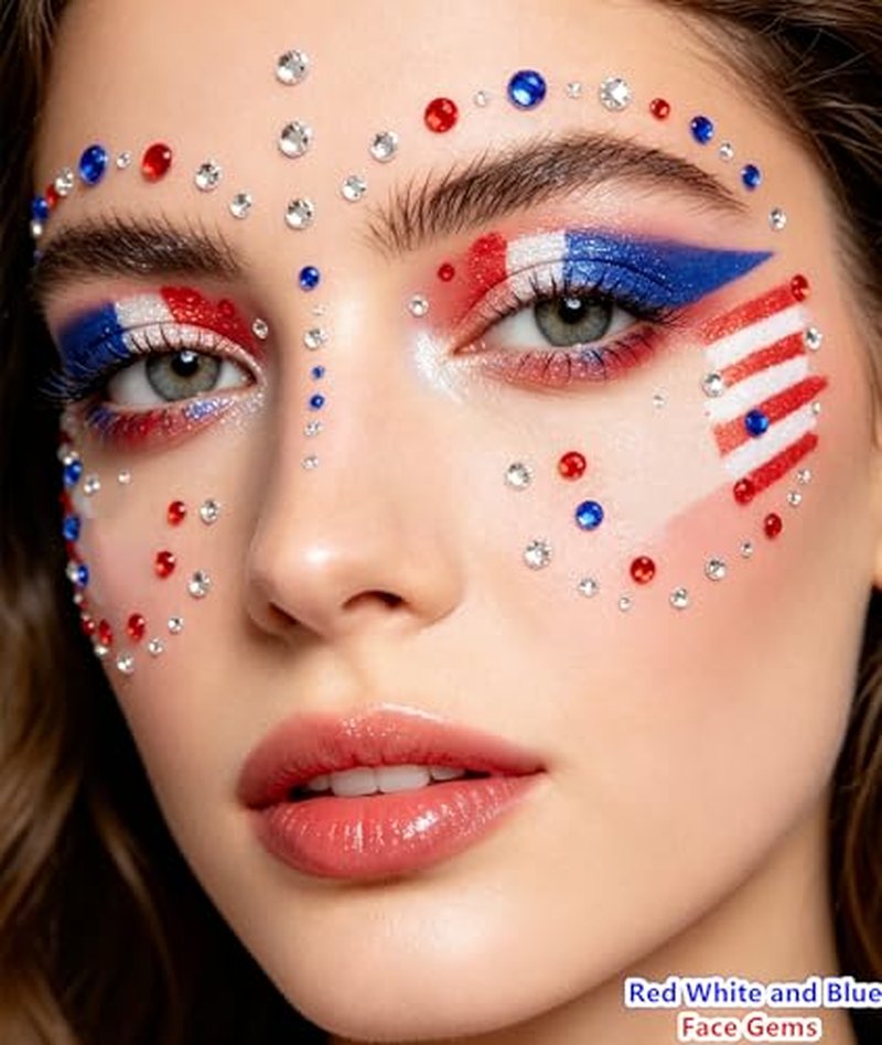 4th of July Face Gems - Red White Blue Rhinestone Stickers