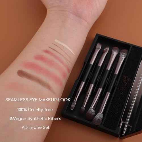 ENERGY Travel Eye Makeup Brush Set Eyeshadow Eye Blending Eyeliner Under Eye Concealer Eye Brow Smudge Makeup Kit with Portable Compact Mirror Case Double ended Makeup Brushes 4PCS