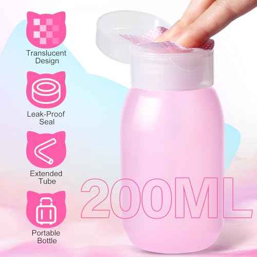 MEKK Lint Free Nail Wipes with Acetone Dispenser Set 400PCS Cat-Shaped Lint Free Wipes with 200ml Anti-Corrosion Empty Push Down Pump Dispenser Bottle for Acetone,Alcohol,Nail Polish Remover,ect
