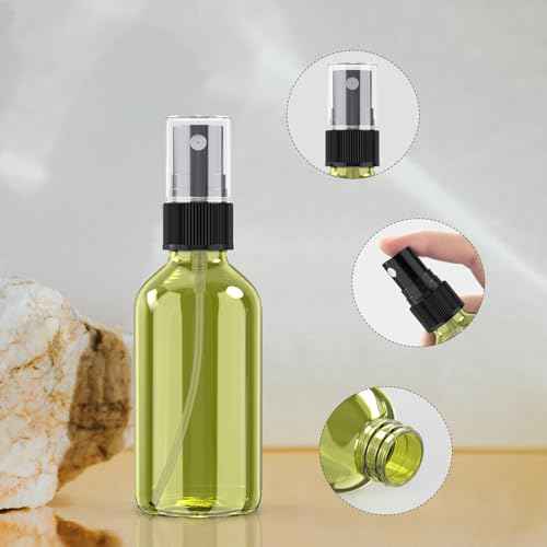 Wedama 2 oz Mini Glass Spray Bottles, Empty Small Spray Bottles with Funnel Dropper, Fine Mist for Hair, Travel, Plants, Cleaning Solutions and Skin Care (4 Pack Olive Green)