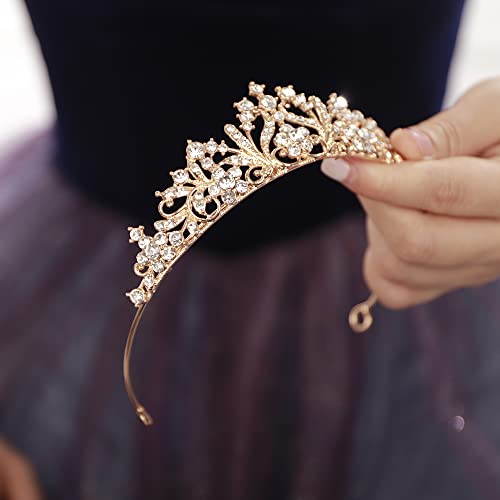 JWICOS Tiaras for Women Girls Birthday Crown Rhinestone Tiara Princess Crown for Women Bridal Wedding Prom Birthday Party Halloween Costumes Hair Accessories for Women Girls (Gold)