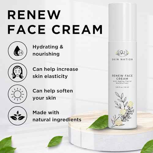 Skin Nation Renew Face Cream, Hydrating Moisturizer with Peptides, Hyaluronic Acid & Green Tea, Lightweight Plant-Based Cream for Smooth, Radiant Skin, 1.69 fl oz
