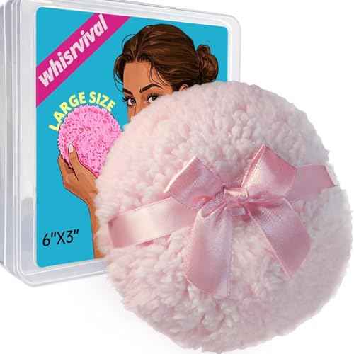 6" Large Powder Puff for Body Powder, Soft Body Dusting Powder Puff with Container, Washable, Quick Even Application, Pink