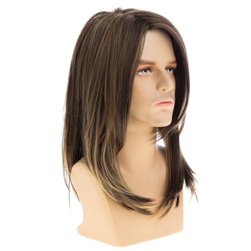 Men's Long Brown and Blonde Layered Wig for Cosplay & Parties