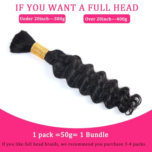 Black Deep Wave Human Braiding Hair 16 Inch Bulk for Boho & Knotless Braids - 1 Bundle