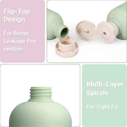 ASEVAT 8.8oz 4Pcs Green Plastic Refillable Travel Shampoo and Conditioner Bottles Plastic Refillable Travel Shampoo Bottles with Flip Cap Shampoo and Conditioner Dispenser