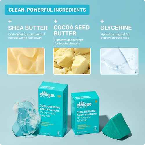 Ethique Beauty Curl-Defining Shampoo & Conditioner Bar Set for Thick, Curly Hair with Shea Butter - Plastic-Free, Vegan, Cruelty-Free - 2 Pack