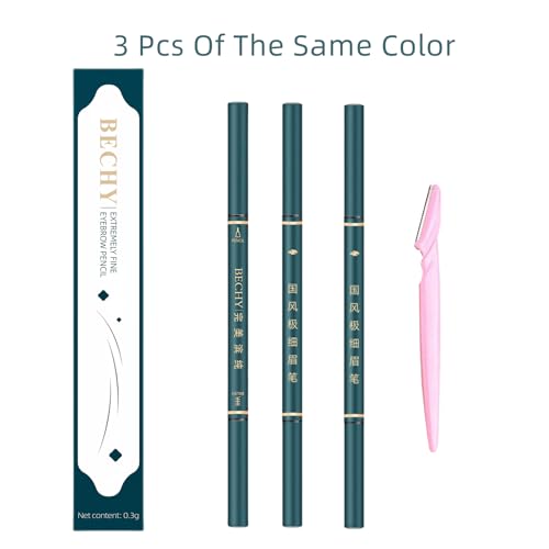 Eyebrow Pencil Waterproof 3-Pack with Spoolie Brush & Razor