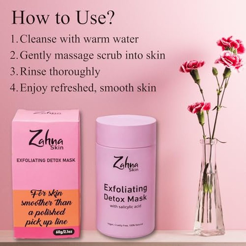 3 in 1 Exfoliating Detox Clay Mask for Face with Salicylic Acid ? 100% Natural & Vegan, Detox Face Mask, Pore Cleansing Clay Face Mask for Blackheads and Pores, All Skin Types