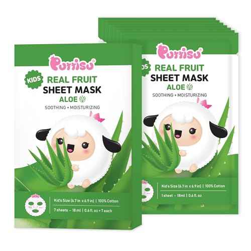 Puttisu Real Fruit Facial Mask Sheet for Kids, Children - Made with 100% Cotton, Moisturize, Sooths and Hydrates Skin (Aloe - Pack of 7)