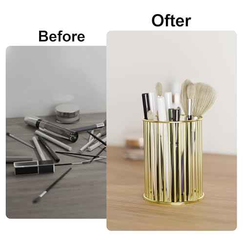 Makeup Holder - Makeup Brush Organizer, Cosmetic Brushes Storage Holder for Dressing Table, Gold.