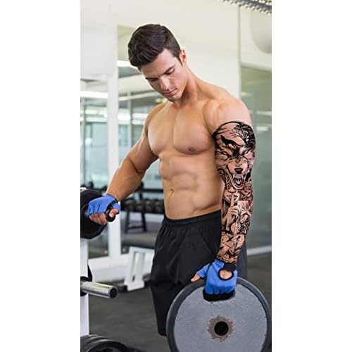 Aresvns Sleeve Tattoo Temporary, 12Pcs Christmas Full Arm Fake Tattoos for Adults, Large Totem Wolf Military Tempoary Tattoos for BBQ Pool Beach Party