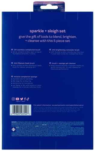 Real Techniques Limited Edition Sparkle + Sleigh Makeup Brush & Sponge Kit, Makeup Spone Blender & Face Brushes For Flawless Finish, 5 Piece Holiday Gift Set