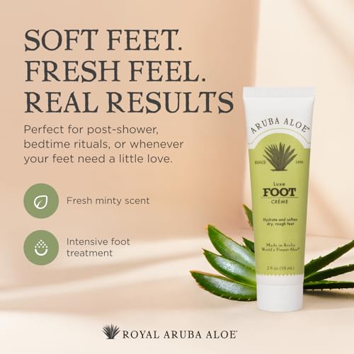 Royal Aruba Aloe Luxe Foot Cream - Nourishing and Hydrating Formula with Minty Scent - 6 Oz tube