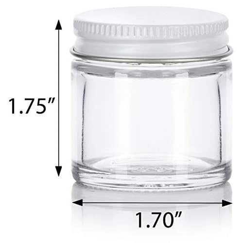 (6 pack) 1 oz / 30 ml Clear Thick Glass Straight Sided Jar with White Metal Airtight Lid