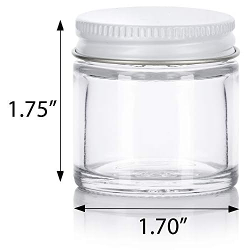 1 oz / 30 ml Clear Thick Glass Straight Sided Jar with White Metal Airtight Lid (12 Pack)