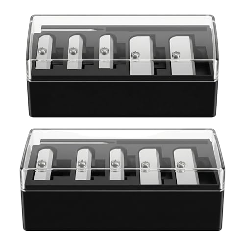 2-Pack 5-Hole Cosmetic Pencil Sharpener with Mess-Free Lid & Pick