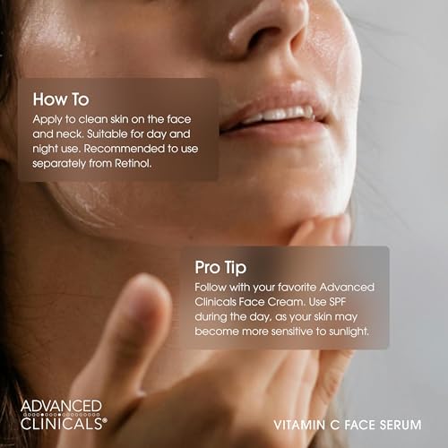 Advanced Clinicals Brightening Vitamin C Serum For Face With Glycolic Acid + Lactic Acid | Vitamin C Eye Serum Face Moisturizer For Improving Look Of Dark Spots & Uneven Complexion, 1.75 Fl Oz