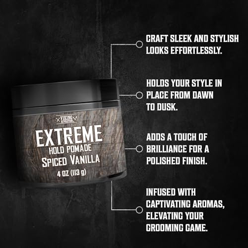 Viking Revolution Spiced Vanilla Hair Pomade for Men – Extreme Hold, High Shine (4oz)