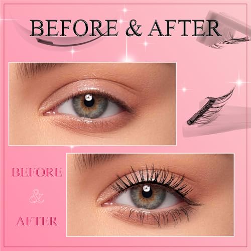 Magnetic Eyelashes 2 Pair Reusable Magnetic Eyelashes with Applicator, No Adhesive Required, Natural-Looking Eyelashes, Eyelash Curler Set, Easy to Wear and Remove