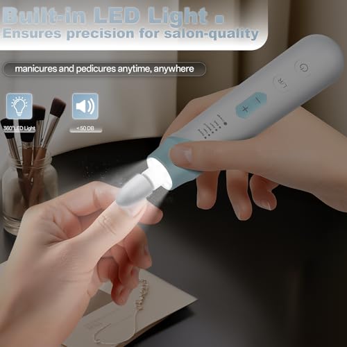 VFD Blue Cordless Electric Nail File Drill 2000mAh Rechargeable with LED Lamp