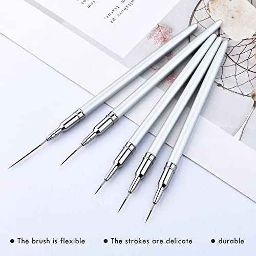 5PC Nail Art Brush Set - Long Lines, Liner, UV Gel Polish, Metal Handle, Sizes 7/9/11/15/25mm