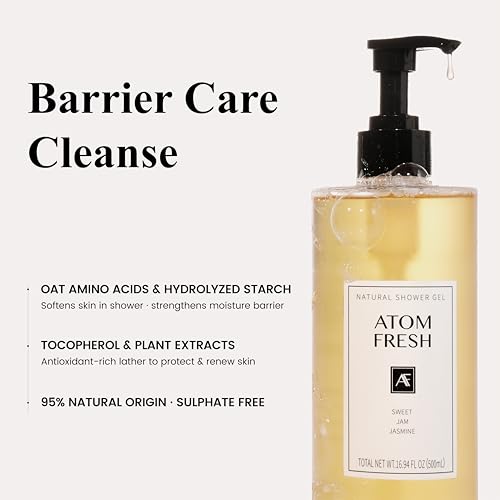 Atom Fresh Fine Fragrance Body Wash ? Sweet Jam Jasmine Scent | Gentle Amino-Acid Cleanser with Oat, Soapberry & Vitamin E | Plant-Based & Sulfate-Free, 16.94 fl oz
