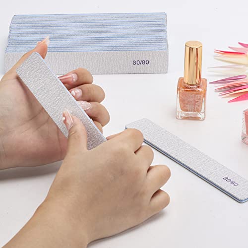 80/80 Grit Nail Files - 25 Professional Double-Sided Emery Boards for Acrylic & Gel Nails