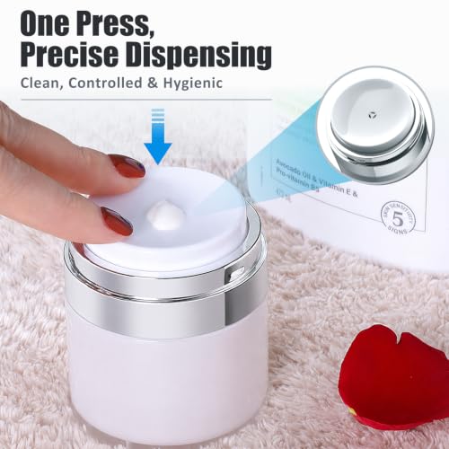 Airless Pump Jar 1.7 oz Refillable Cream Container, 2 Pack