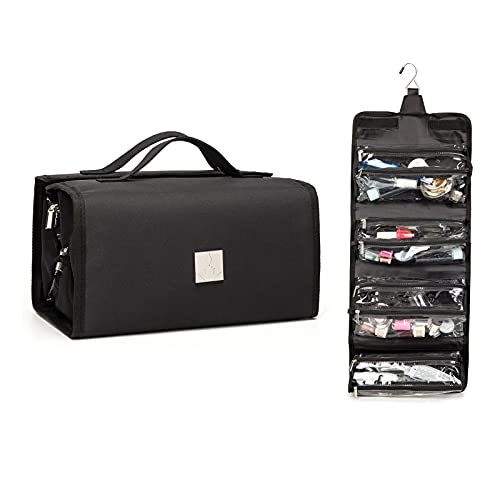 ROYALFAIR Roll Up Makeup Bag, Travel Toiletry Bag for Women with 4 Clear TSA Approved Pouches, Hanging Travel Organizer, Folding Cosmetic Bag for Men and Women