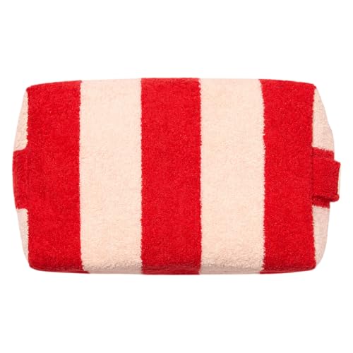Manucurist Pink and Red Striped Terry Pouch ? Women¡¯s Travel Toiletry Bag ? Makeup Bag ? Vanity Case ? 100% Cotton ? Practical Handle & Zipper Closure - Travel Essentials