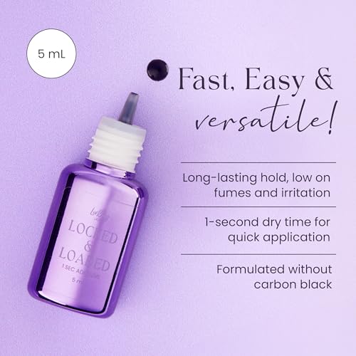 LivBay Locked & Loaded Professional Lash Adhesive, Lash Extension Glue, 1-Second Drying, 6-Week Retention, Thin Viscosity, Versatile Eyelash Extension Adhesive, 5ml